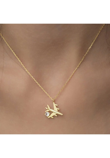 Casera's Gümüş Gold Tek Taşlı Uçak Kadın Kolye Csr2181232 Gümüş