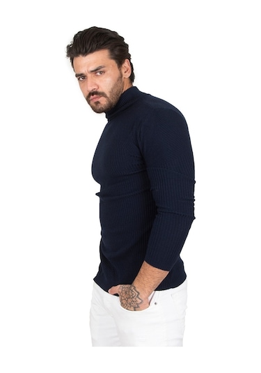 Deepsea Erkek Lacivert Balıkçı Yaka Örme Kazak 2100015 Lacivert