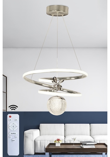 Ransom 3 Renk Toplu Kumandalı Krom Gümüş Dimmerli Led Avize Galaksi Ledli Avize Gri