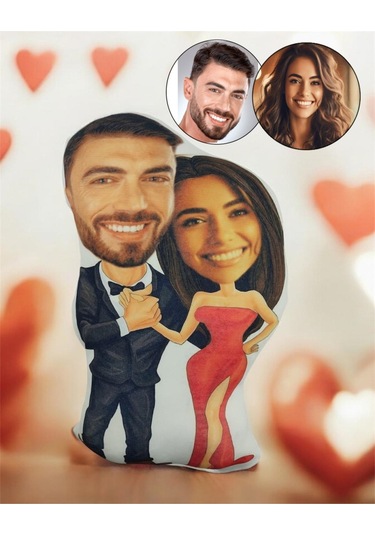 Kişiye Özel Mutlu Çift Tasarımlı Şekilli Yastık Çok Renkli