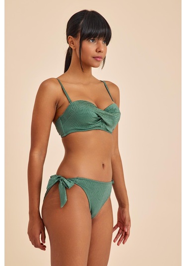 Bali Yeşil Balenli Dolgulu Straplez Push-up Bikini Üst Yeşil