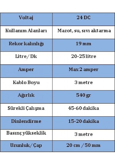 Düzey-24 Volt Büyük Dalgıç Mazot Aktarma Sıvı Transfer Pompası
