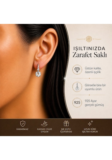 Papatya Detaylı Zirkon Taşlı 925 Ayar Gümüş Göçmen Küpesi