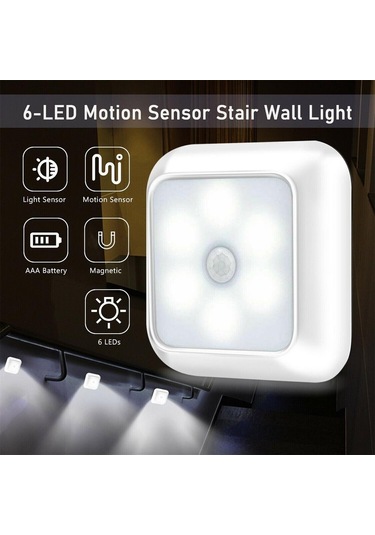 Cbtx Kare İnsan Kızılötesi Sensör Işığı Gece Lambası - Gümüş / Sıcak Işık Diğer