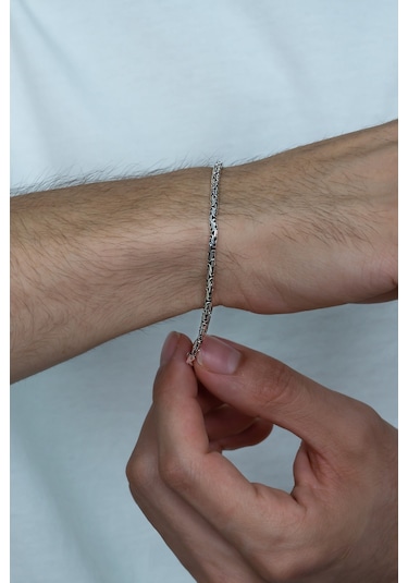Takı Dükkanı 925 Ayar Gümüş Erkek Bileklik Yuvarlak Kral Model 2.5mm Genişlik 20cm Uzunluk msb01