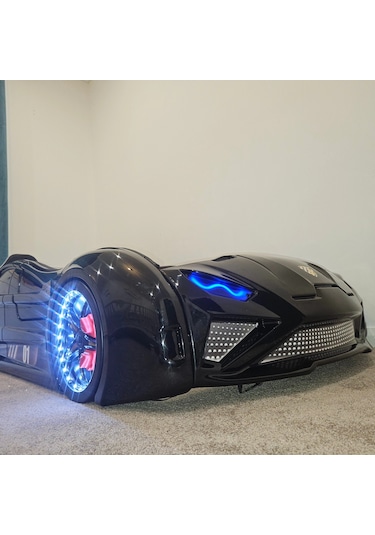 Lambo - Kapıları Açılır Arabalı Yatak - Koltuklu, Siyah Tek Kişilik