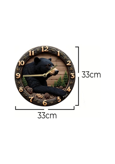 Sessiz Yuvarlak Ahşap Duvar Saati, Kuvars Ayı Desen 2d Sdw029 Renkli