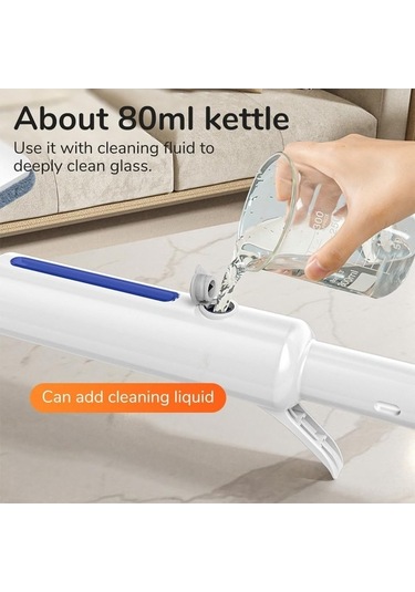 Bosphorusboutique02 Ev Cam Temizleyici Aleti - 30cm Panel, 1.45m Uzun Kol, Tek Tık Sprit, Çift Yönlü Silecek, Yüksek Yerlere Ulaşır, Kolay Saklama Kanca, Beyaz Beyaz