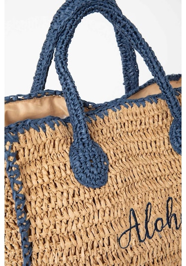 Defacto Kadın Yazı İşlemeli Hasır El Çantası B9278AXNSBG217 Bej