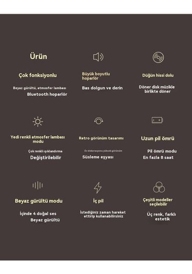 Lucky Phonograph Kablosuz Bluetooth Retro Hoparlör