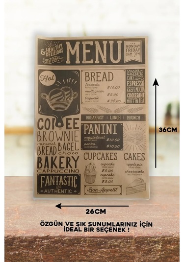 50 Adet Kendinden Desenli Yağlı Kağıt Vintage Gazete Desen Servis