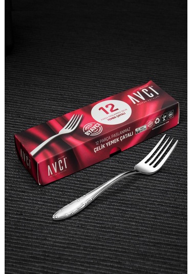 Avcı Hürrem 12 Adet Yemek Çatalı 18/10 Paslanmaz Çelik Gümüş