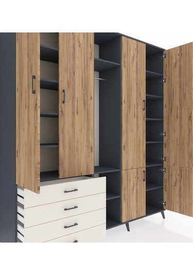 Hyperion Dolap 14 Raflı 4 Çekmeceli Tek Askılı 220x44x243 Antrasit-çam/aytaşı Atlas Çam/aytası