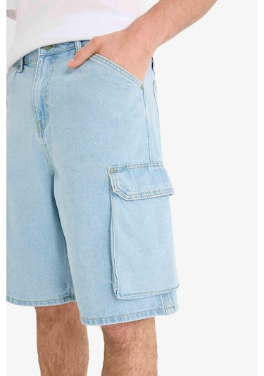 Defacto %100 Pamuk Kargo Fit Jean Bermuda Şort E1381ax25smnm39 Mavi