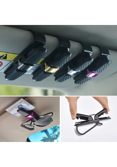 Buffer Araç İçi Güneşliğe Takılan 2'li Gözlük,kart,para Takmalık Aparat Siyah