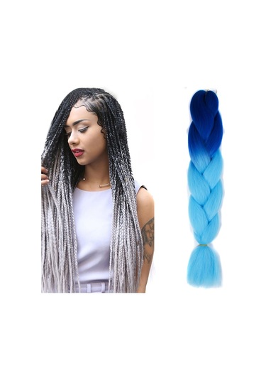 Cbtx Moda Renk Gradyan Bireysel Örgü Peruk Elyaf Büyük Örgüler, Uzunluk: 60cm 18lacivert + Gök Mavisi