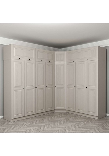 Kale 8 Kapaklı 4 Çekmeceli Köşe Dolap + Yüklük Kumtaşı Mebran İlkbahar 235cm Bej