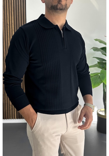 Erkek Çizgi Desenli Normal Kalıp Kazak Lacivert Edw422 Lacivert