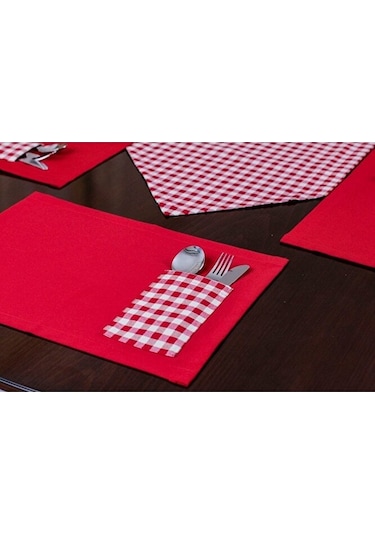 Kırmızı Amerikan Servis Supla Ve Runner Seti 12 Kişilik Set Kırmı Kırmızı