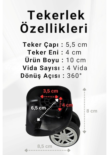 Gedox Valiz Tekerleği Çift Teker 01 4 Adet Siyah
