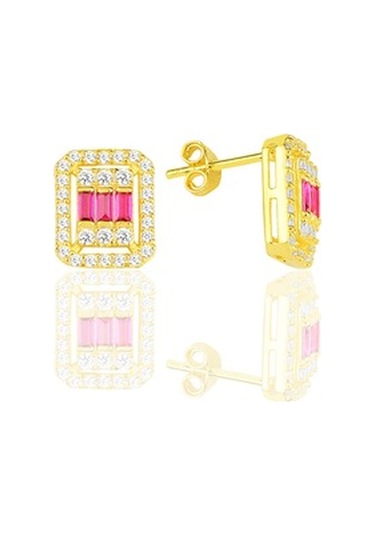 Gümüş Altın Yaldızlı Baget Kesim Kök Yakut Taşlı Çizgili Üçlü Se