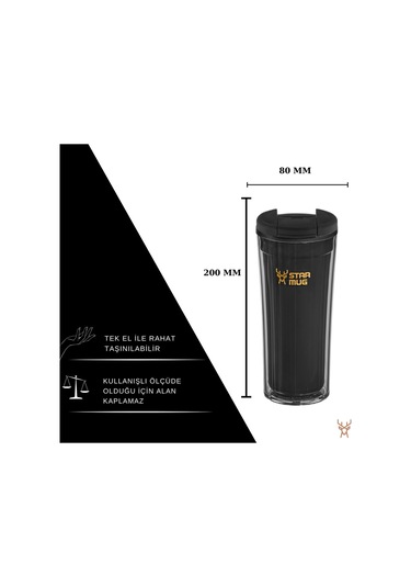 Star Termos Star Mug 350 Ml Opak Seri - Siyah Çift Katmanlı Mug - Piknik Kamp Outdoor Ofis Otel Kafe Okul Kampüs Siyah