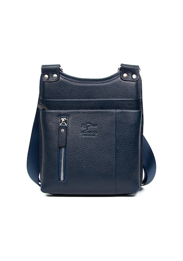 Erkek Siyah Hakiki Deri Postacı Askılı Omuz Çanta Kangaroo 8701S