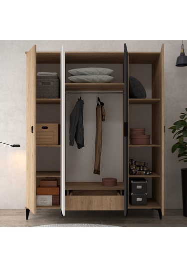 6402 Neva 4 Kapılı 200 Cm Gizli Çekmeceli Gardırop , Elbise Dolabı , Genç Odası Antrasit - Beyaz 6402 Neva 4 Kapılı 200 Cm Gizli Çekmeceli Gardırop , Elbise Dolabı , Genç Odası Antrasit - Beyaz