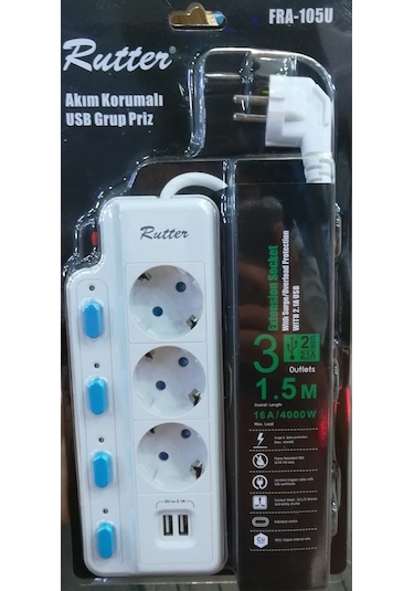 Rutter FRA-105U 3'lü Beyaz Akım Korumalı Priz