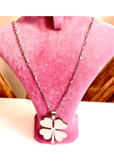 Gns Aksesuar 4 Yapraklı Yonca Şık Zincir 316l Çelik Kolye