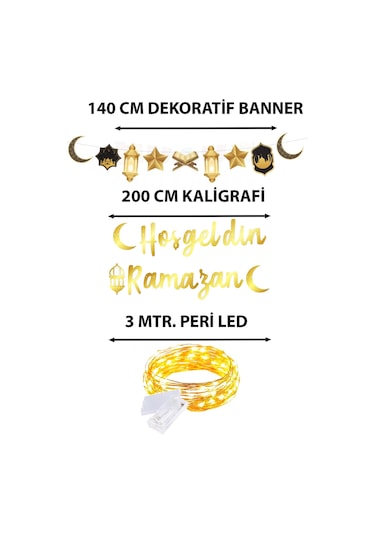 3 Parça Ledli Hoşgeldin Ramazan Banner Yazı Dekoratif Süs Temalı