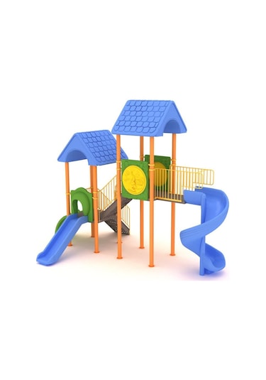Çocuk Oyun Grubu 2 Kuleli Kiremit Çatılı-65 Çok Renkli