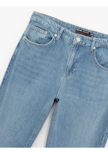 Koton Pamuklu Normal Bel Cep Detaylı Vintage Straight Fit Jean Pantolon Orta İndigo 6wam40091nd İndigo