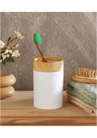 Barones Bs29002 Ahşap Görünümlü Diş Fırçalık Beyaz