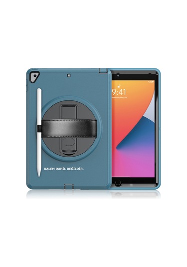 iPad Uyumlu 10.2 7.nesil Kılıf Hand Strap Tablet Kılıfı - Turkuaz Diğer