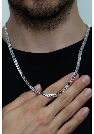 Ezme Hasır Yassı Yılan Model Çelik Erkek Kolye Eck36