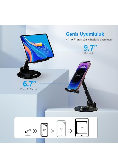Juo Katlanabilir 360 Derece Dönen Masaüstü Telefon Standı Siyah
