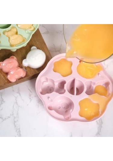 Gıda Sınıfı Silikon Dondurma Jöle Kalıbı Kapaklı Sevimli Çizgi Film Şekilli Jöle Süt Jölesi Bebek İçin Buz Küpü Kalıbı Mutfak Aletleri Mavi