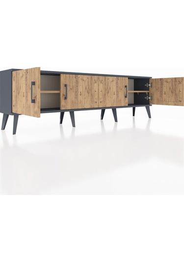 Arges Tv Ünitesi 2 Raflı 4 Kapaklı 176x30x51 Antrasit-çam/çam Atlas Çam/atlas Çam