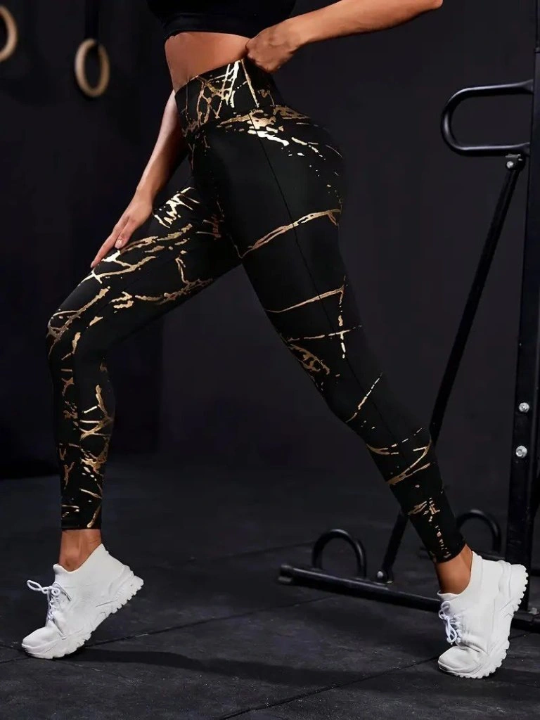 Tua Moda Kadın Yüksek Bel Desenli Spor Tayt SiYAH