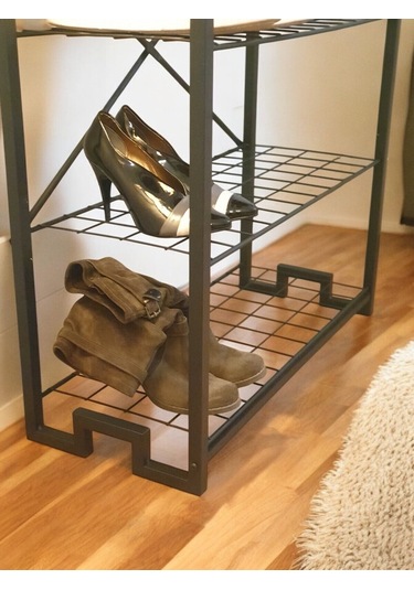 5 Metal Raflı Ahşap Tablalı Dresuar Salon Sehpa Ve Ayakkabılık Siyah