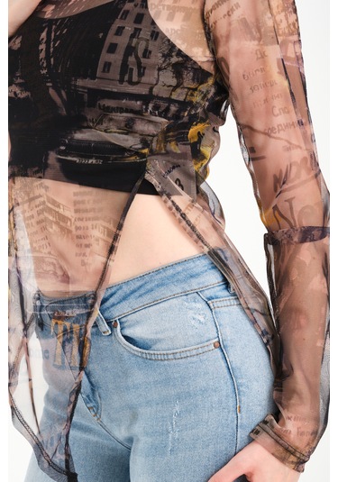 Yırtmaç Detaylı Tül Bluz Yeşil