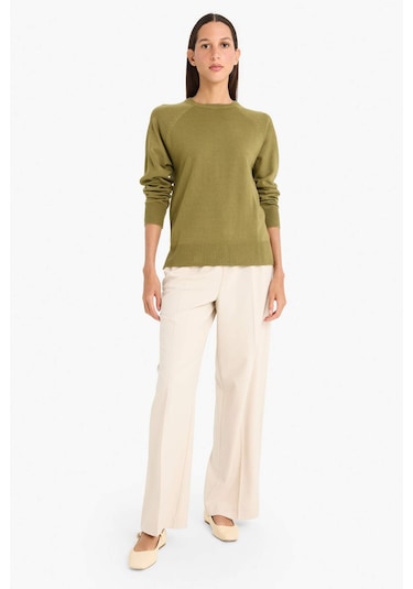 Defacto Relax Fit Bisiklet Yaka Basic Düz Triko Kazak I6913az25wnkh463 Haki