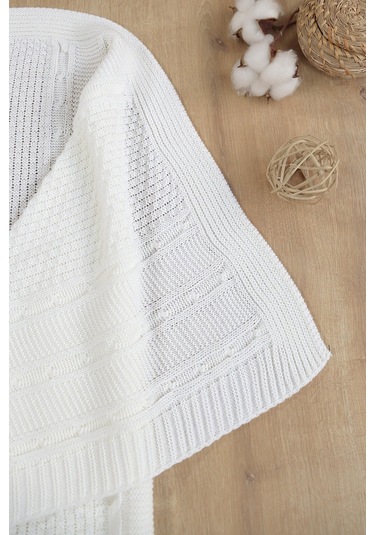 Kız Erkek Bebek Unisex Krem Triko Süslü Bebek Battabiyesi Stl6853 Beyaz - Fuşya