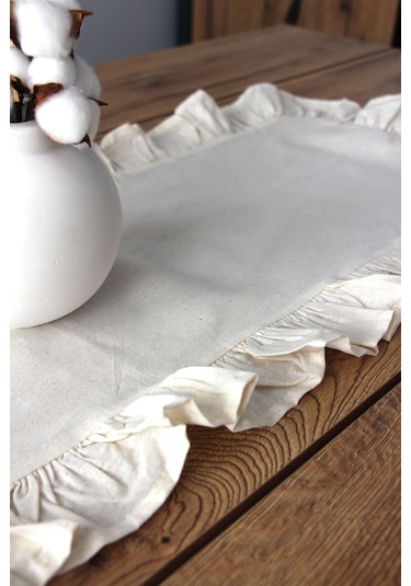 Fırfırlı Keten Masa Runner 40x110 Cm 5001-fırfır Bej
