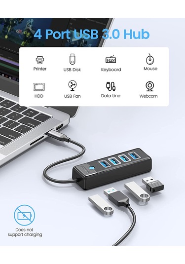 Orico Type-C to USB-A 3.0 4 Portlu Ultra Slim USB Çoklayıcı Hub Siyah