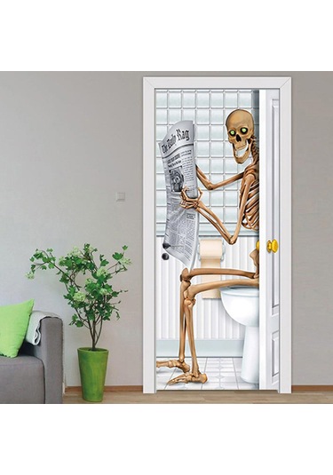 Ruicoo "korkunç Kafatası Desenli 3d Kapı Çıkartması - Kolay Yapışan Halloween Dekor" Çok Renkli