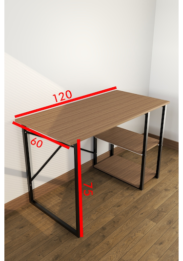 Makbulce Metal Raflı Çalışma Masası Kahverengi