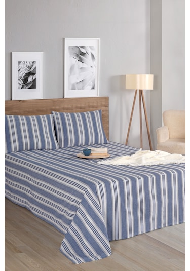 Sport Çizgili Çarşaf + Yastık Kılıfı Seti Tek Kişilik Soft Line Lacivert Lacivert