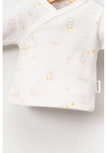 Bebitof %100 Pamuk Civciv Desenli 5 Parça Yenidoğan Hastane Çıkışı Zıbın Seti Bbtf.ekr.20133.03 Ekru